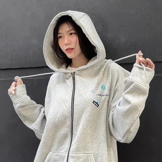 Áo Zip Hoodie I - M Form rộng Mũ Trùm 2 Lớp Vải Nỉ Bông Cao Cấp