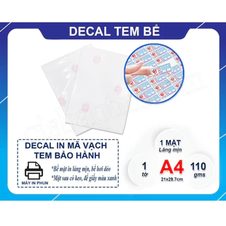 DECAL TEM BỂ DẺO DÙNG CHO MÁY IN PHUN PIGMNET VÀ IN LASER( XẤP 10  TỜ KHỔ A4)