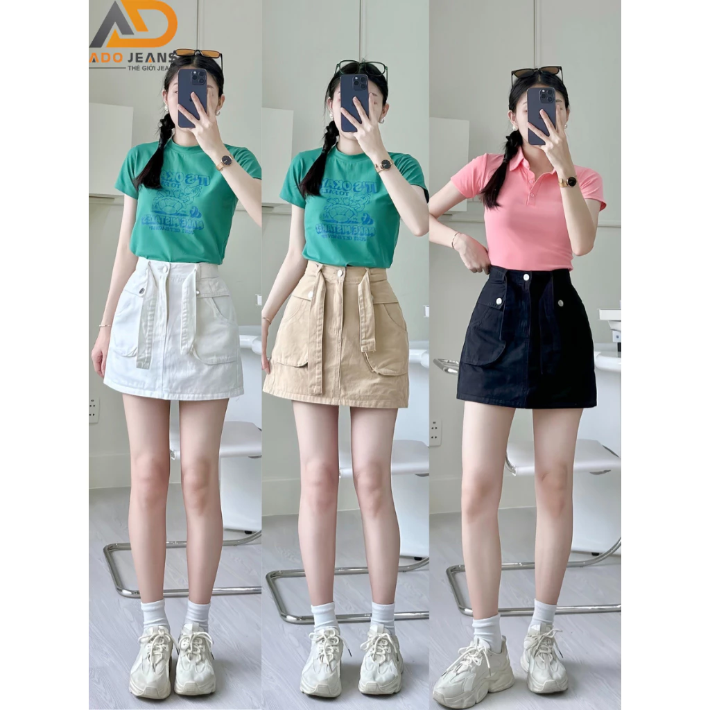 Chân váy kaki  túi hộp, chân váy chất thô kèm đai nịt  phong cách (MãTH02)