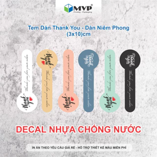 Tem niêm phong DECAL NHỰA CHỐNG NƯỚC, tem "Thank you" dán nắp chai, nắp ly trà sữa