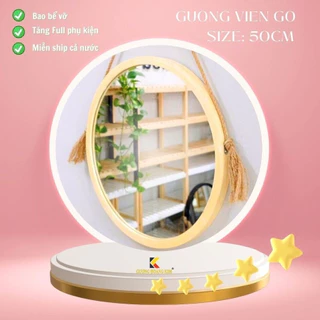 Gương treo nhà tắm, gương treo tường decor, full phụ kiện đường kính 50cm viền gỗ giá rẻ  MIRRORTOCTOC KGR01