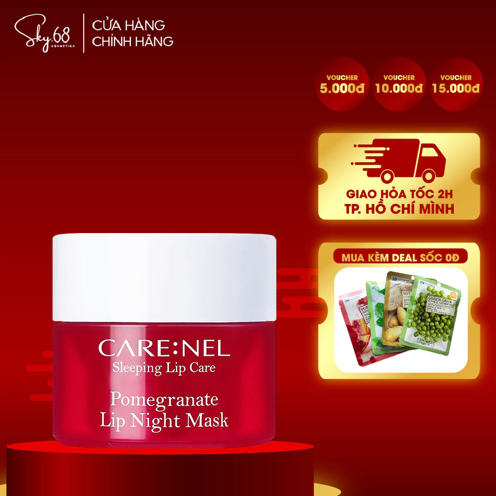 Mặt Nạ Ngủ Môi Giúp Cấp Ẩm, Tẩy Tế Bào Chết Và Ngừa Lão Hoá Care:Nel Pomegranate Lip Night Mask 5g - Lựu