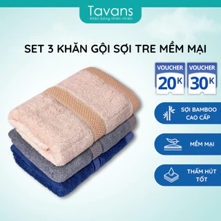 COMBO 3 Khăn Gội Đầu Quấn Tóc Sợi Tre Bamboo 35x75cm TAVANS Cao Cấp Kháng Khuẩn Dùng Cho Gia Đình, Spa, Khách Sạn