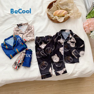 Bộ Pijama Chanel Cho Bé Dài Tay Chất Lụa Cao Cấp, Đồ Ngủ Cho Bé Trai Bé Gái Từ 9-27kg