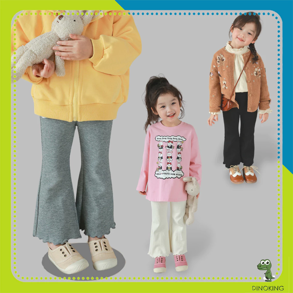 Quần ống loe cho bé gái DINOKING Quần dài bé gái đi học chất cotton co giãn Hàn Quốc mềm mịn cho trẻ em 2 - 8 tuổi QD23