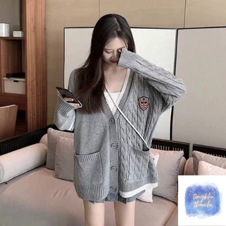 Áo Khoác Len Cardigan, Áo Cardigan Tay Sọc Cổ V Huy Hiệu Ngực Dáng Rộng Dành Cho Các Nữ Sinh | Tổng Kho Thảo Chi