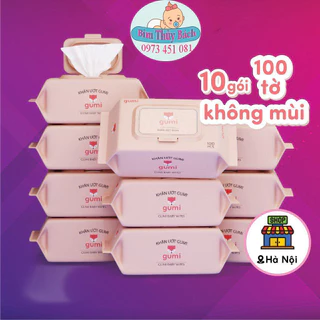 Thùng 10 gói khăn ướt Gumi không cồn không parabens cao cấp dành cho em bé