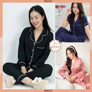 Bộ pijama lụa cho nữ, đồ mặc nhà cho nữ pijama  chất VẢI LỤA ánh viền cúc kiểu dáng trẻ trung năng động