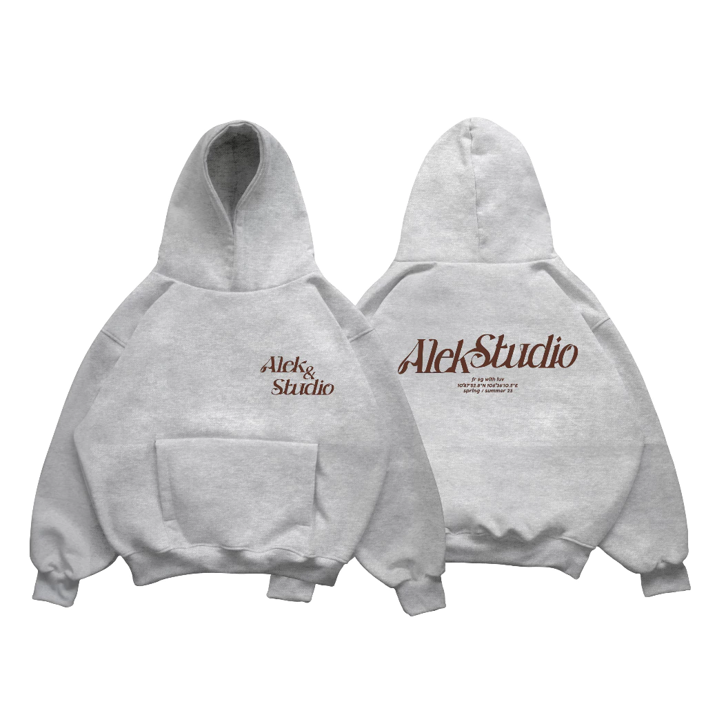 ÁO HODDIE BASIC UNISEX "SIGNAL" MÀU XÁM FORM BOXY | ALEKSTUDIO