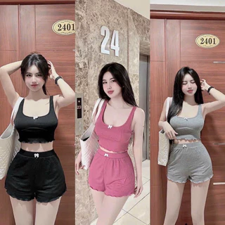 set đùi ba lỗ đính nơ quần short đính nơ nhỏ xinh ls