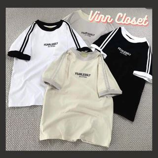 Áo Thun Form Fit FEARLESSLY. Áo Baby Tee Phối Tay Sọc Chất Cotton Co Giãn SA777 Vinn_Closet