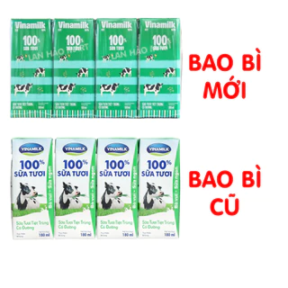 [Bao bì mới] Lốc 4 hộp sữa tươi có đường/ ít đường Vinamilk 180ml