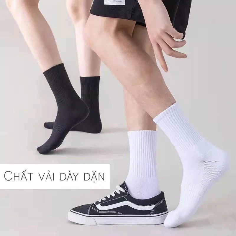 Tất cao cổ nam nữ VECYLA T797 phong cách Vintage Hàn Quốc, vớ cao cổ nữ nam trắng đen