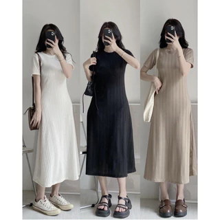 Váy Đầm Len Xương Cá Nữ Ulzzang Quảng Châu, Dáng Dài Basic, Full 3 Màu, Loại 1