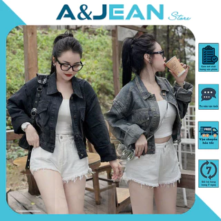 Áo khoác jean nữ tay dài túi nắp nhíu nhíu |  A&JEAN STORE