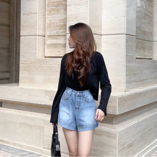 Quần Short Jean Nữ May Lai 4 Phân Lưng Cao Tôn Dáng