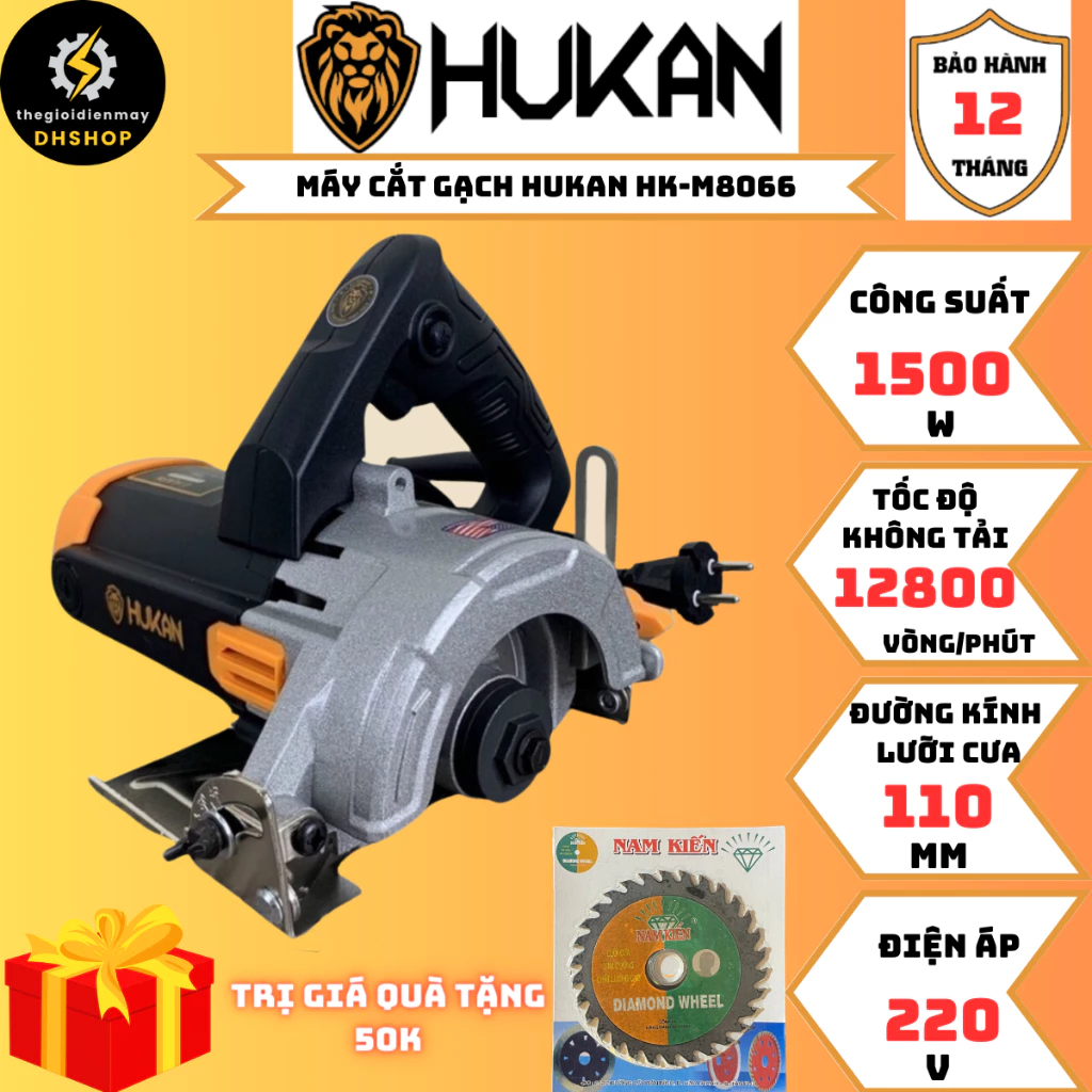 [Chính Hãng] Máy Cắt Gạch HuKan HK-M8066 Dây Đồng 100% Công Suất Lớn 1500w. Đường Kính Lưỡi Cưa 110MM.