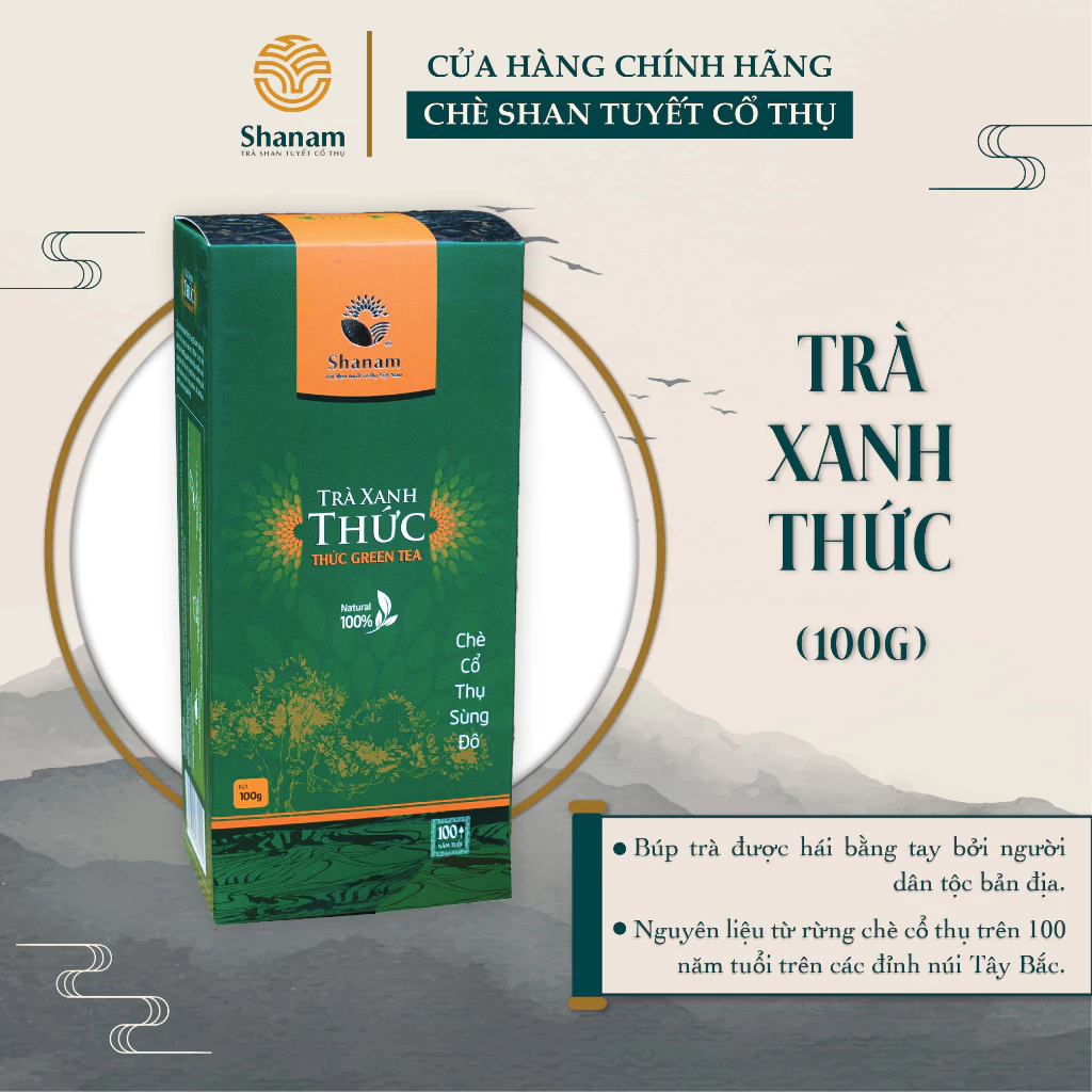 TRÀ XANH THỨC HỘP 100G - Chè Shan Tuyết Cổ Thụ