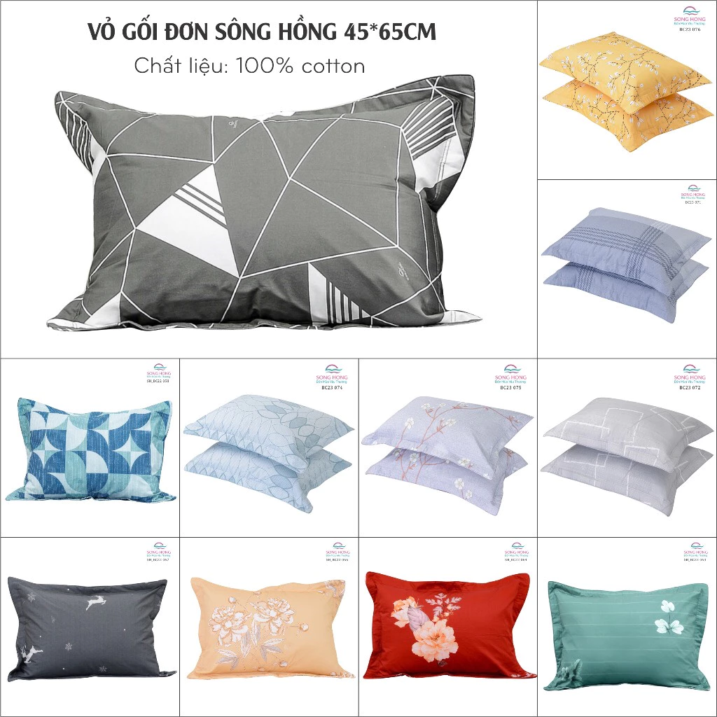 Vỏ gối đơn 45*65 cotton Sông Hồng