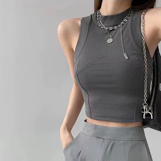 Áo dệt kim INFLACHI thu đông croptop không tay áo len sát tay phối viền nổi bật phong cách hottrend Hàn Quốc 248319 A4