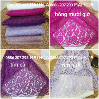 Vải may đồ nữ vải ren thêu hoa hồng màu tím vải mềm vừa khổ vải rộng 150x150cm Maihoaflower