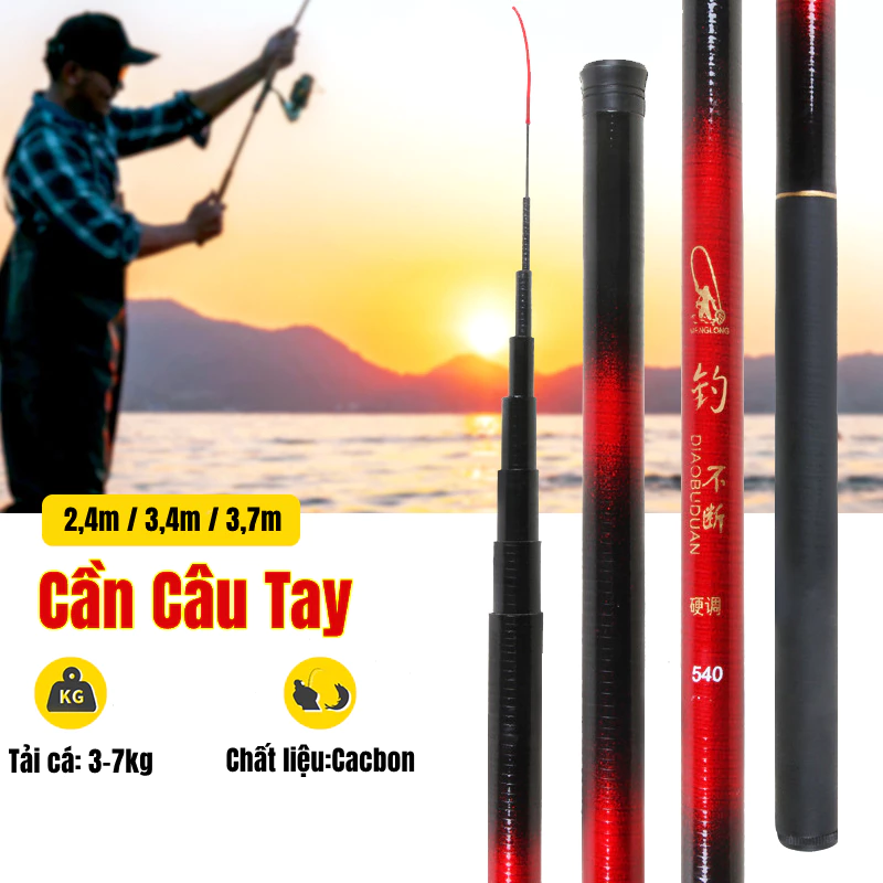 Cần Câu Tay Cacbon Cao Cấp,Cần Câu Đài Chính Hãng Đủ size 2,4m-3,4m-3,7m,Cần Câu Cá Chuyên Câu Đơn Câu Đài Đồ Câu