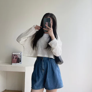 XẢ HÀNG Áo len lưới croptop mùa thu Miho house