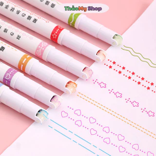Set 6 bút con lăn họa tiết nhiều màu sắc trang trí sổ, kẻ lề bút nhớ bút highlight bút dạ quang dành cho học sinh