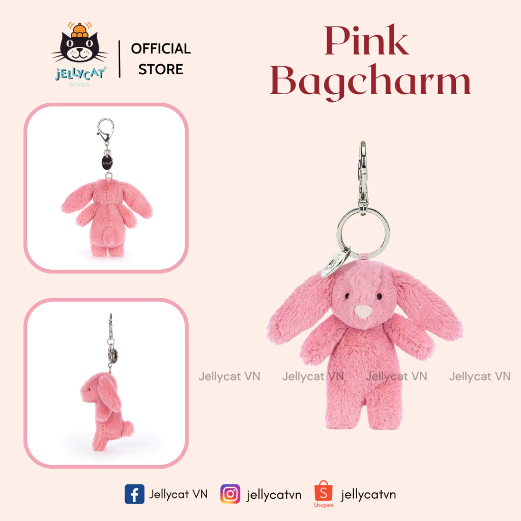 Charm treo túi, móc khoá, móc cặp hình con thỏ Jellycat 𝗣𝗶𝗻𝗸 𝗯𝗮𝗴 𝗰𝗵𝗮𝗿𝗺 cao cấp chính hãng [móc dài]