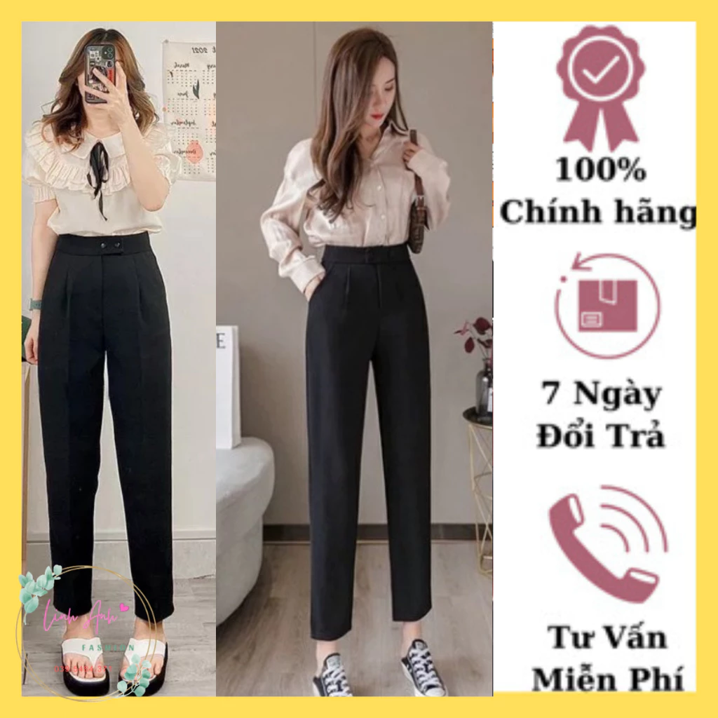 Quần baggy nữ công sở basic trơn 2 cúc bấm - Vải tuyết mềm mịn dáng đứng cạp cao - mặc đi học đi làm đi công sở