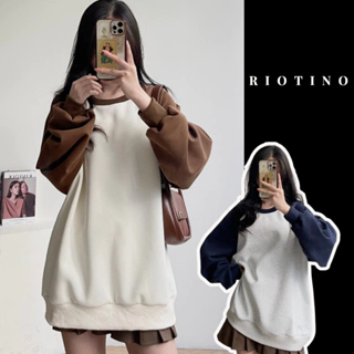 Áo sweater nỉ hàn RIOTINO tay raglang phối màu dáng rộng unisex siêu xinh, Áo thu đông nam nữ dài tay hàn quốc A001