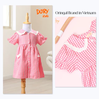 Váy cho bé gái DORYKIDS màu hồng sọc caro vải kate babydoll xinh xắn mùa hè, đi biển cho trẻ em [101056V1601]