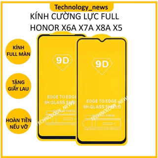 Kính cường lực Full màn Honor X6a X7a X8a X5 viền đen full màn hình tặng giấy lau màn hình