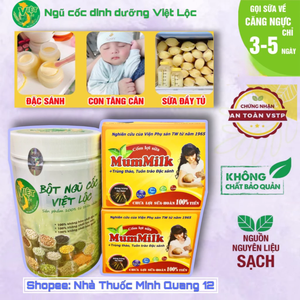Combo lợi sữa ngũ cốc Việt Lộc & cốm Mummilk tăng tiết sữa cho mẹ sau sinh