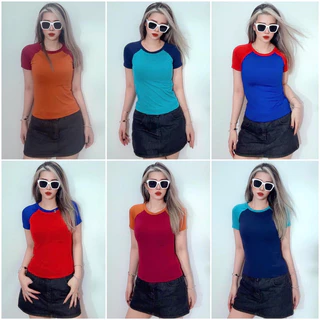 Áo croptop, baby tee cổ tròn tay raplang phối 6 màu