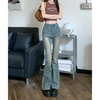 Quần Bò Nữ Ống Loe Xanh Cổ Điển , Quần Jeans Nữ Ống Loe Phong Cách Girl Phố TL35