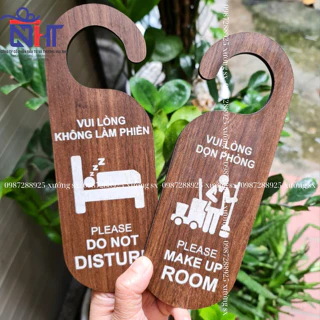 Bảng gỗ treo cửa phòng khách sạn,homestay khắc laser 2 mặt  đề nghị dọn  phòng ,không làm phiền đẹp..decor theo yêu cầu