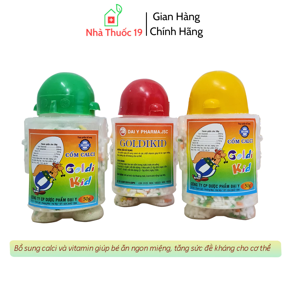 Cốm bổ Calci Goldi kid Đại Y – Giúp bổ sung vitamin, canxi cho trẻ còi xương, chậm lớn, tăng sức đề kháng (50g)