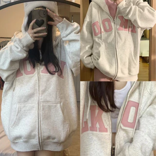 Áo khoác nỉ, hoodie zip form rộng unisex thêu chữ da Look chất nỉ bông nam nữ mặc đều đẹp