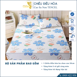 Chiếu Điều Hòa Vải Tencel Hoa Mai Xanh Cao Su Non bo chun chân cao 35cm, hàng loại 1 nặng và dày trang trí