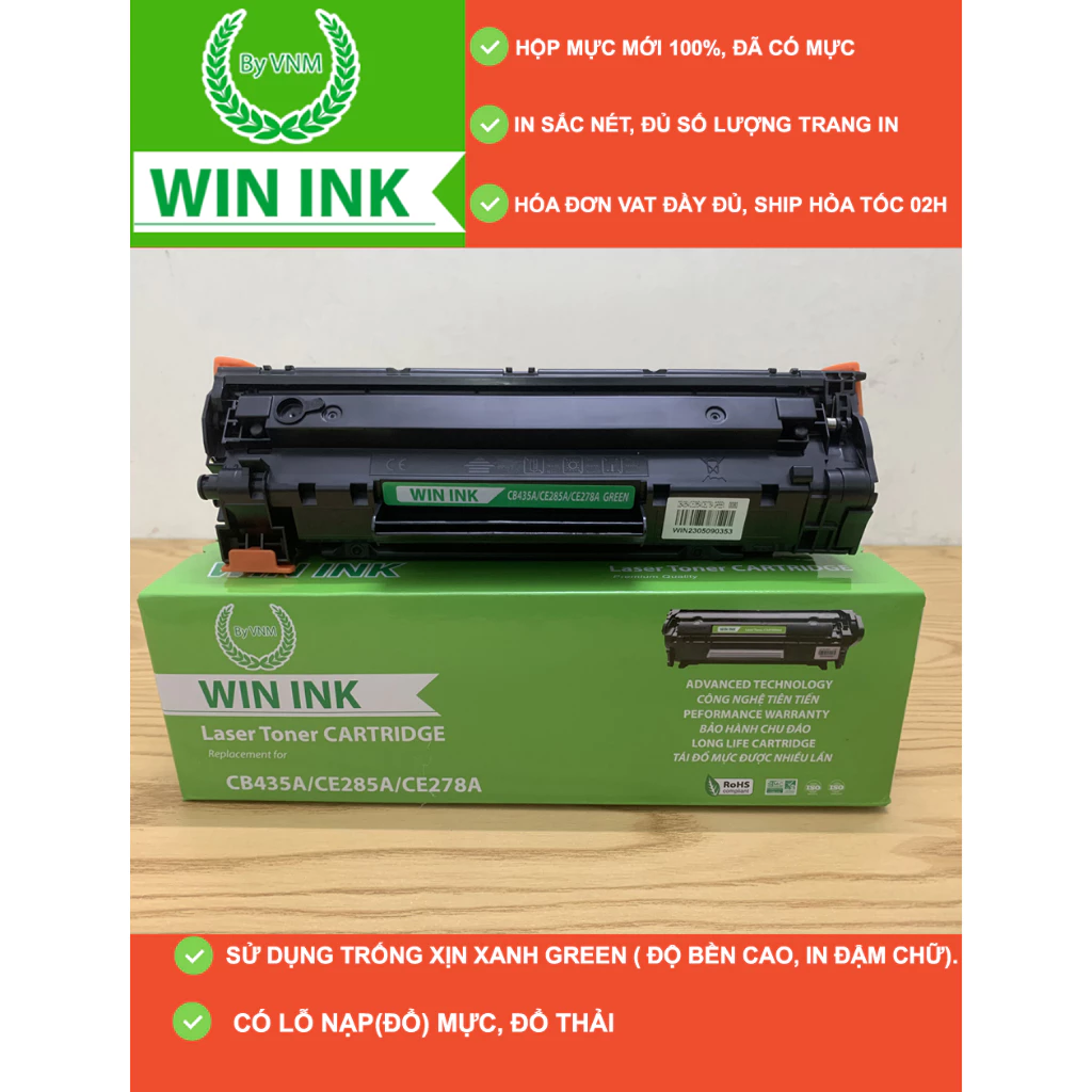 Hộp mực in LBP 6000/ 6018B/ 3050(mã mực 35A/325) hiệu Win Ink-Mới 100% có lỗ đổ mực, đã có sẵn mực