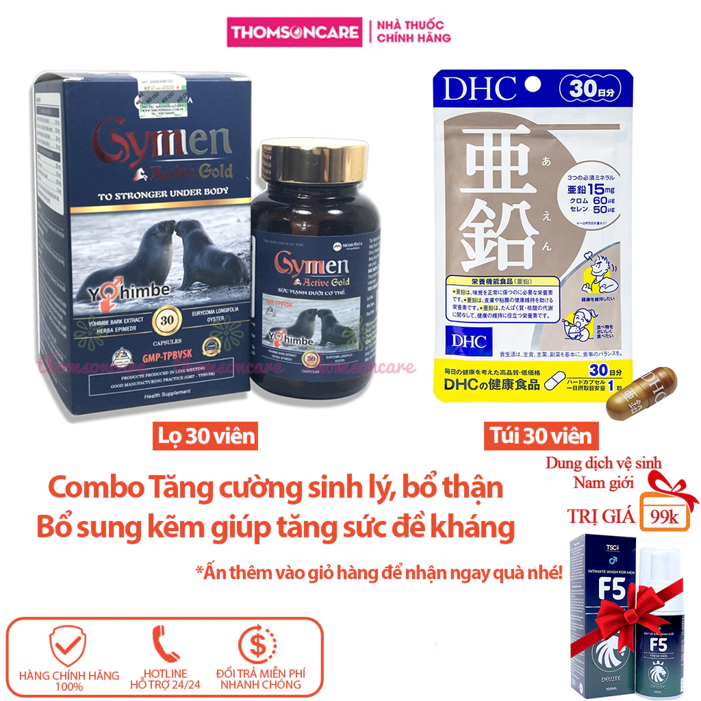 Combo Tăng cường sinh lý Gymen 30 viên và DHC Kẽm 30 viên - (Liệu trình 1 tháng) tăng cường sức đề kháng - Thomsoncare