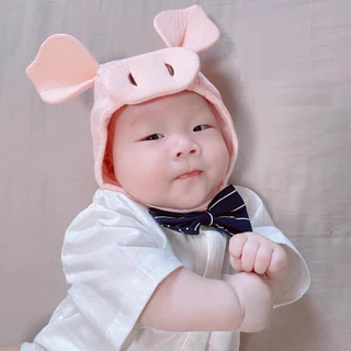 Mũ cotton buộc dây hình heo hồng dễ thương cho bé