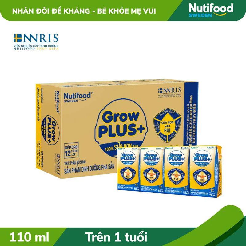 Sữa bột pha sẵn Grow plus vàng + sữa non của Nutifood dành cho bé từ 1 tuổi trở lên