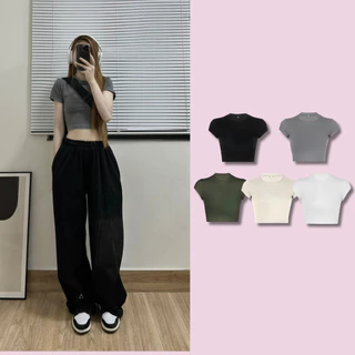 [ Siêu rẻ] Áo thun croptop trơn basic nhiều màu chất thun cotton mềm mịn thoáng mát - Form ôm