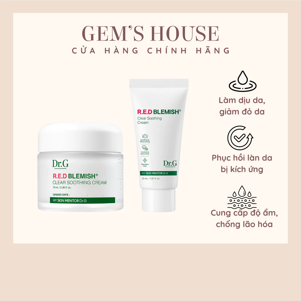 Kem dưỡng DrG Dr.G Red Blemish Clear Soothing Cream 70ml 30ml cho da dầu mụn