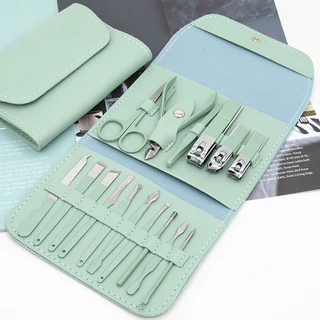 Bộ Cắt Móng Tay 16 Móng, Dụng Cụ Làm Nail Bằng Thép Không Gỉ, Bộ Bấm Móng Tay Cao Cấp