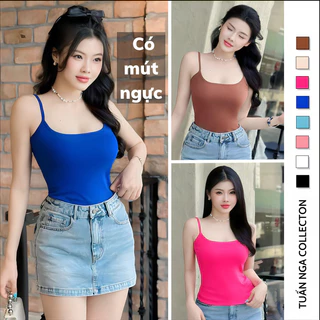 Áo hai dây form dáng dài CÓ MÚT NGỰC TUẤN NGA COLLECTION ôm body, vải borip cotton 100% co dãn mềm mại