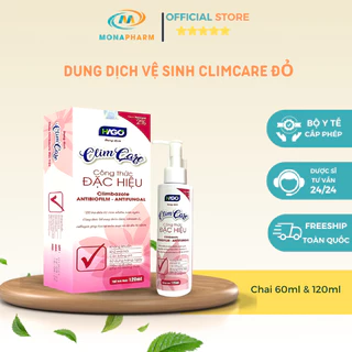 Dung dịch vệ sinh Climcare đỏ - Kháng khuẩn, kháng nấm, khử mùi, làm sạch cô bé - Hộp 60ml & 120ml