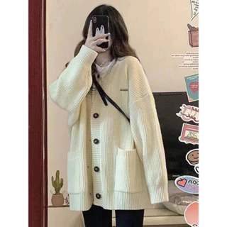 Áo khoác len Cardigan form rộng dài tay thu đông, kiểu dáng Hàn Quốc